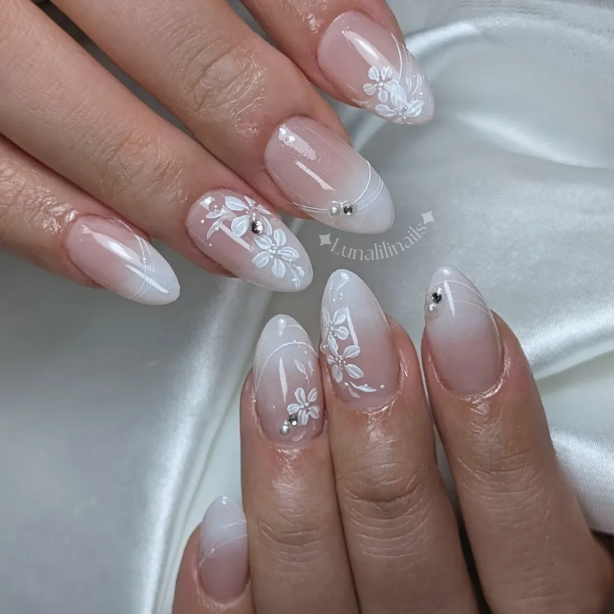White ombré florals with pearl-like accents
