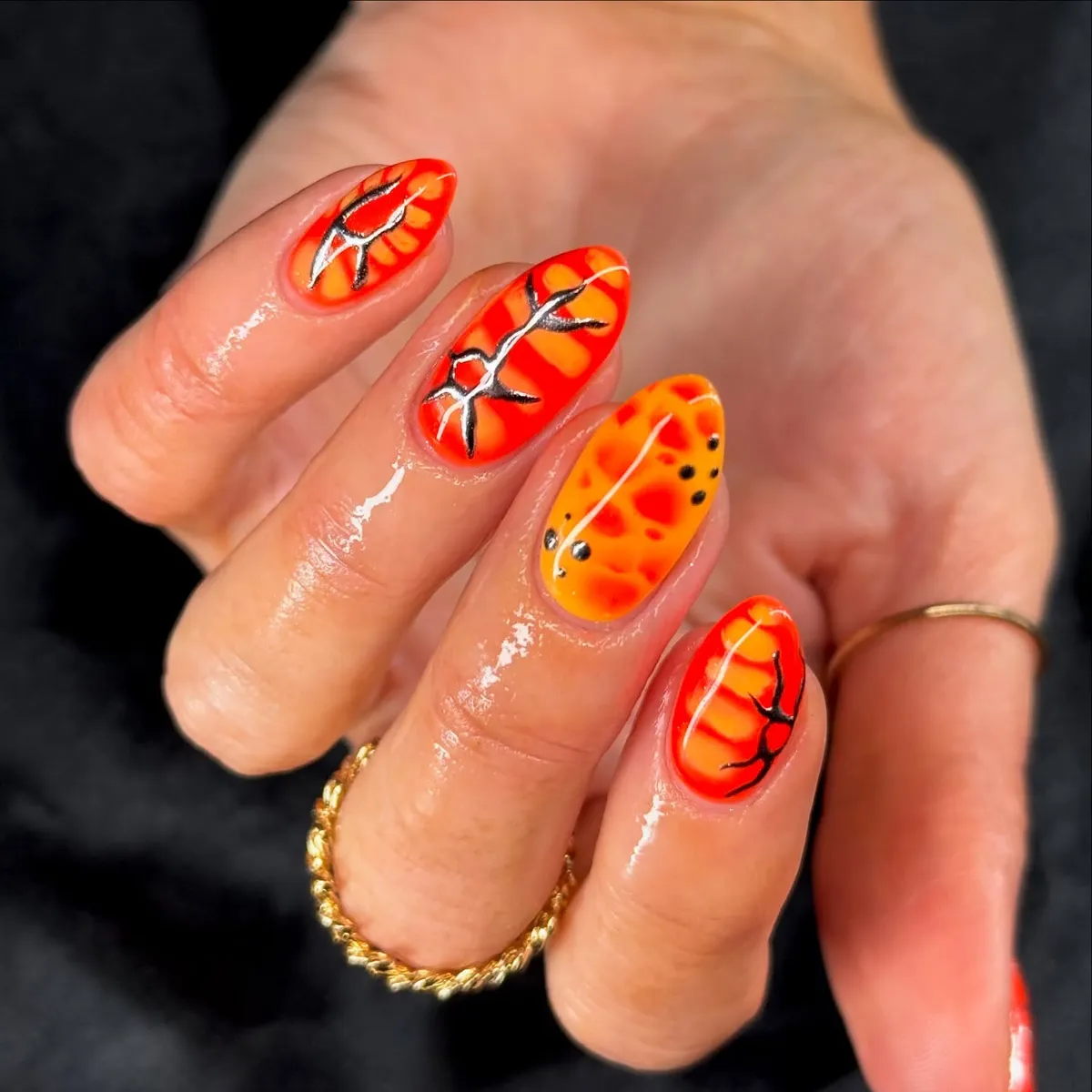Mottled Orange with Black Branch Linework