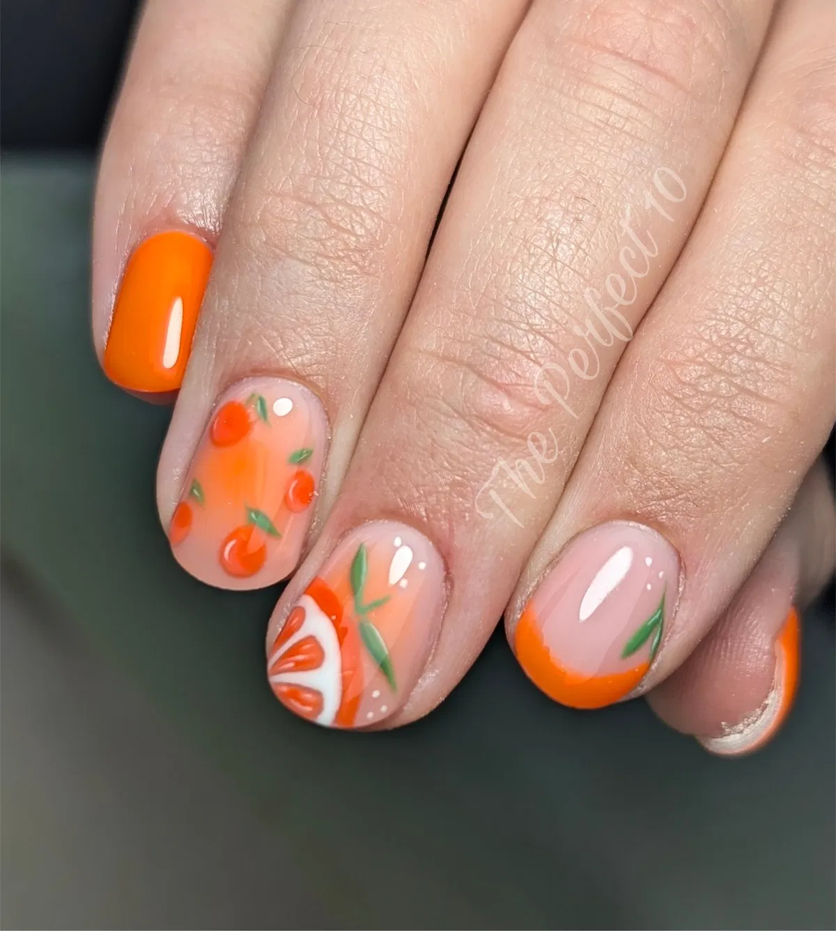 Short Orange Set with Citrus-Slice Graphics and Leaf Details
