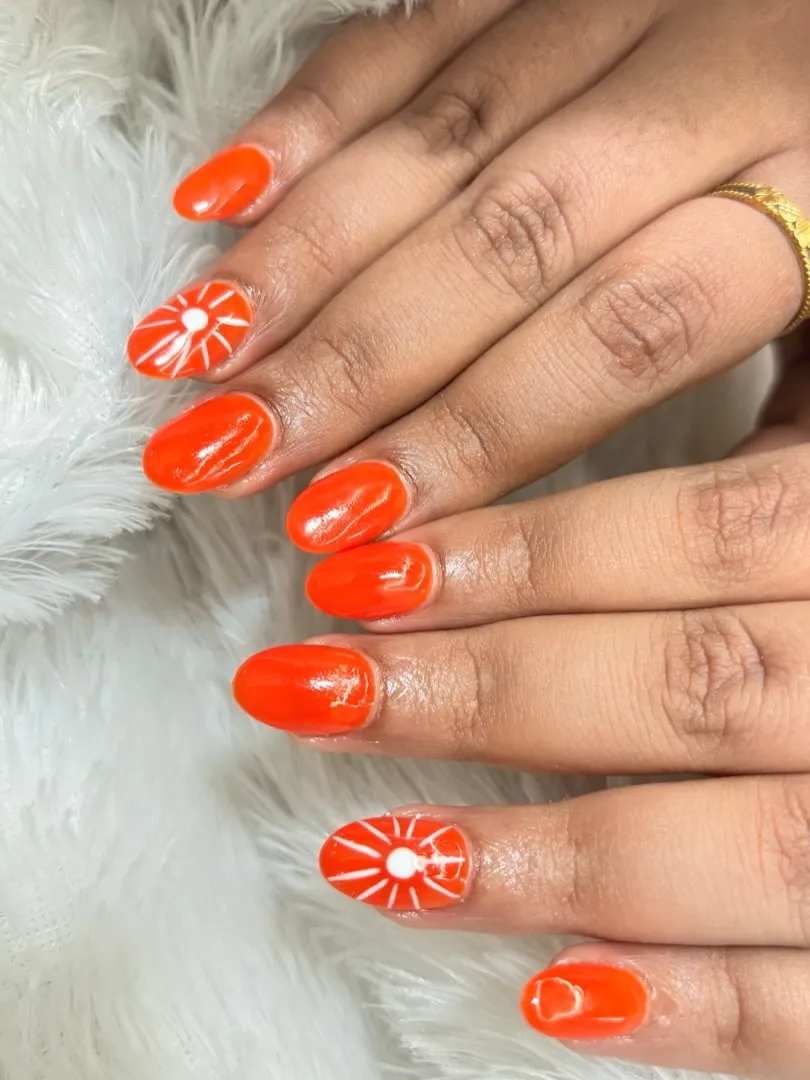 Solid Bright Orange with White Sunburst Accents