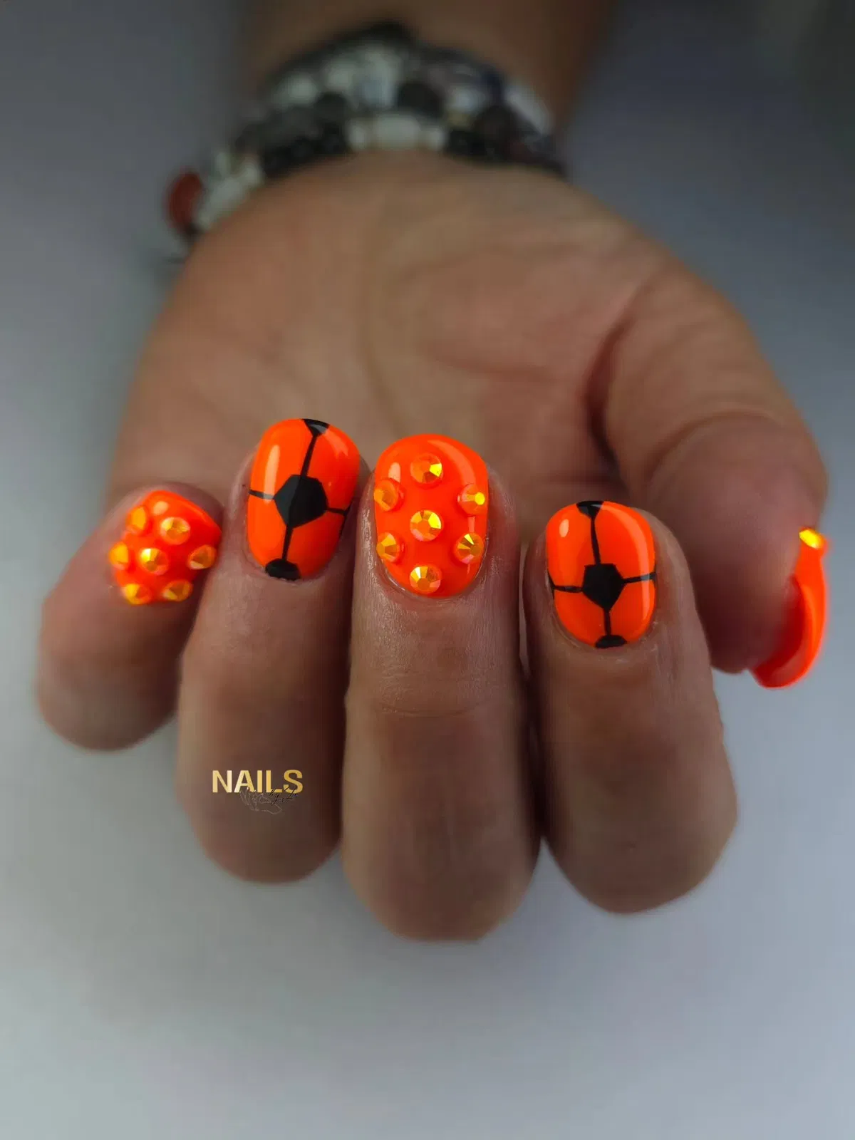 Bright Orange Sporty Panels with Studded Accents