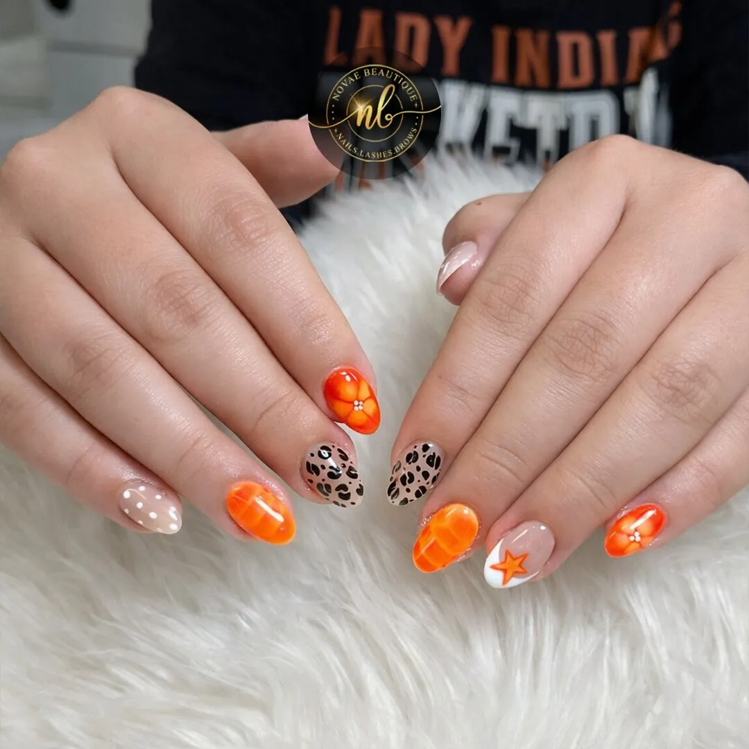 Mixed Orange Set with Leopard Spots, Citrus-Like Segments, and Star Accent