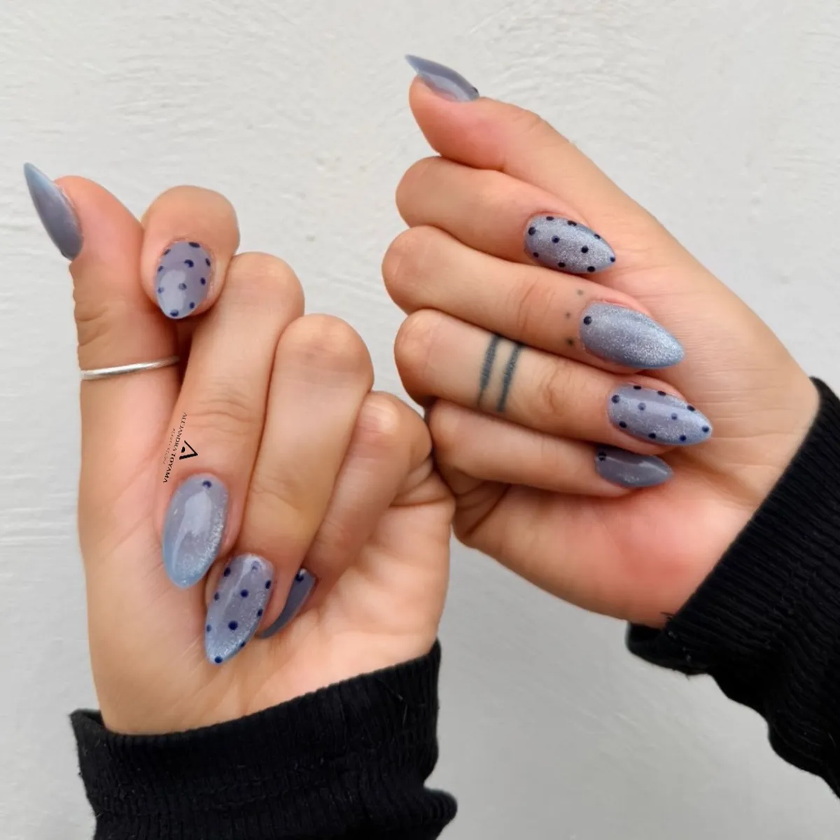 Nude and taupe-silver mix with black polka dots