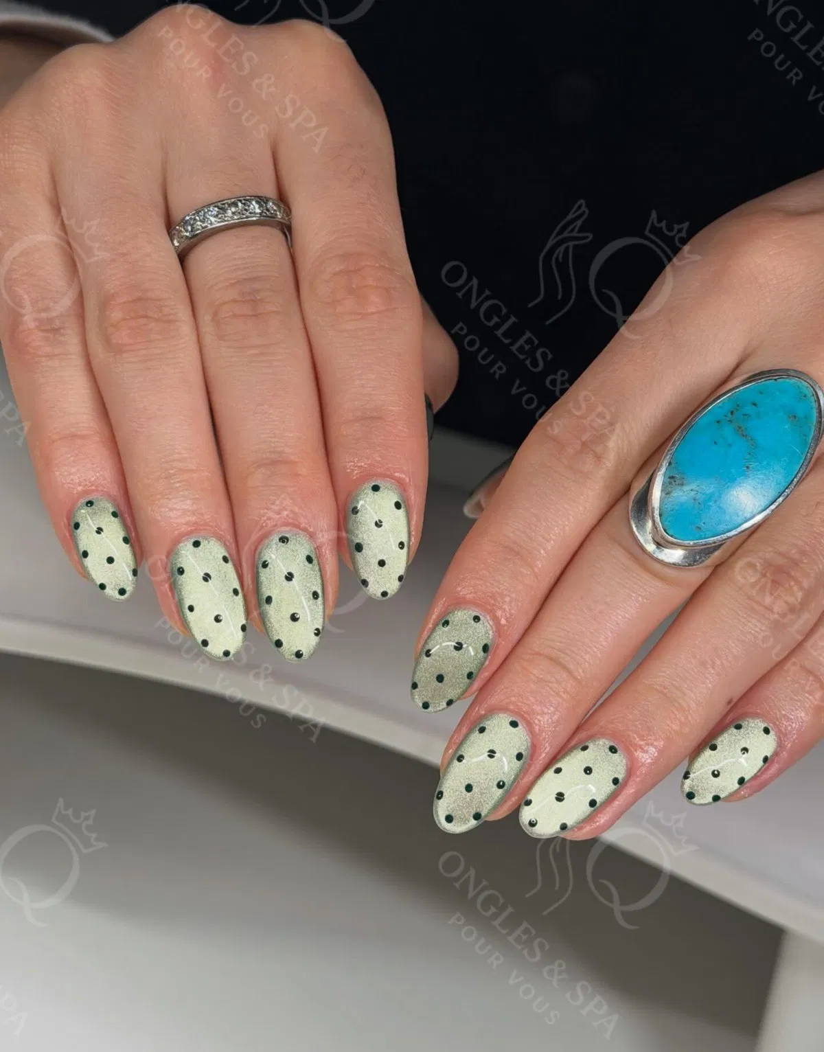 Periwinkle shimmer with dark blue dots