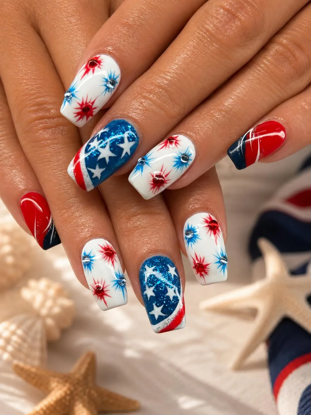Glittery Blue Stars with Studded Burst Accents