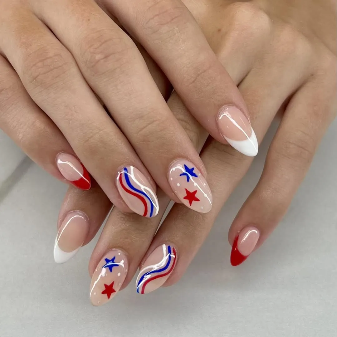Nude Base with Wavy Stripes and Star Accents