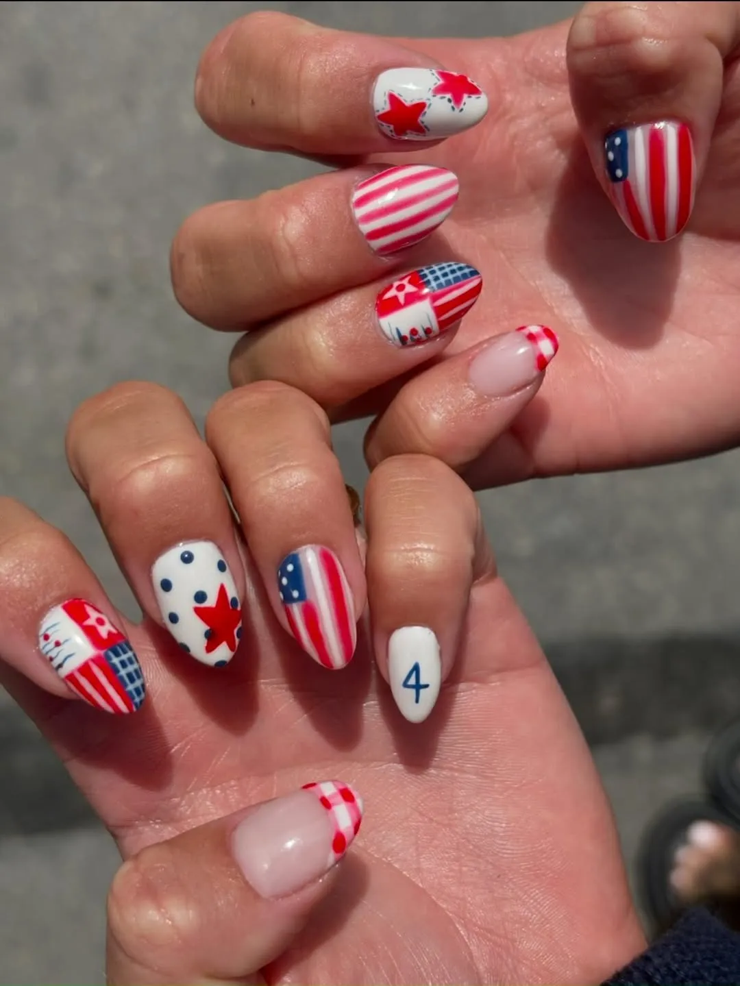 Stars, stripes, polka dots, and a blue β4β accent