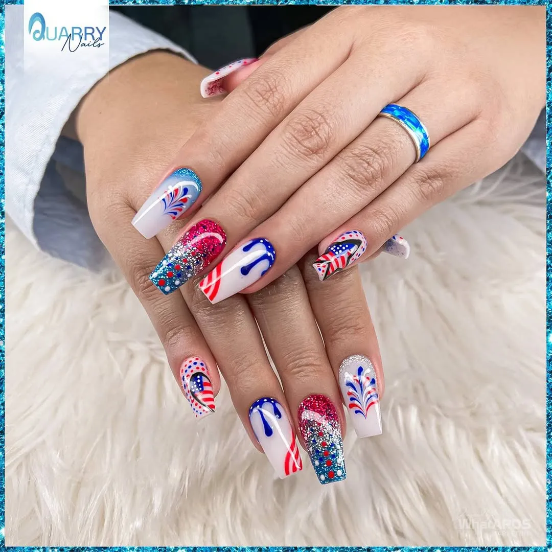 Long square mix with swirls, dots, and glittery accents