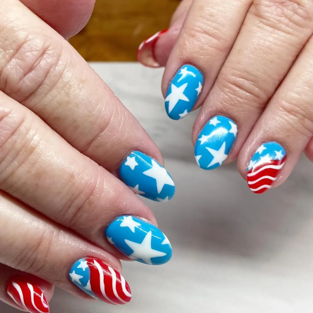 Big white stars with wavy red-and-white stripes