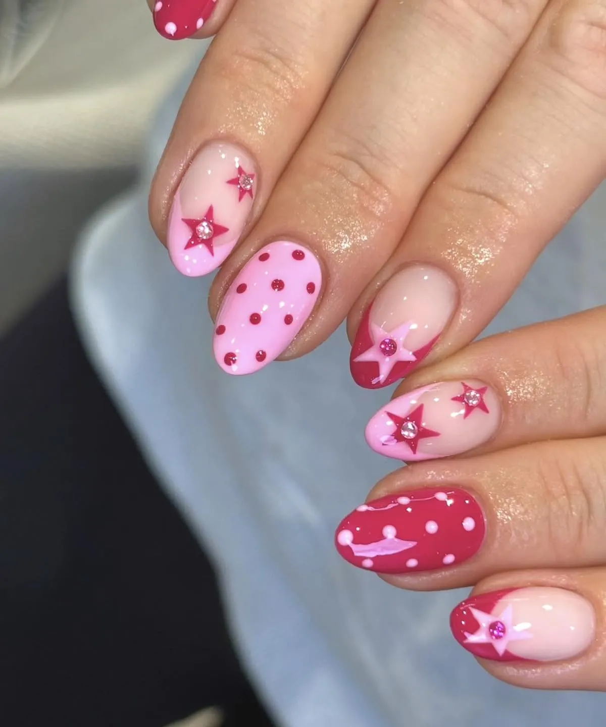 Pink Polka Dots Mixed with Star Accents