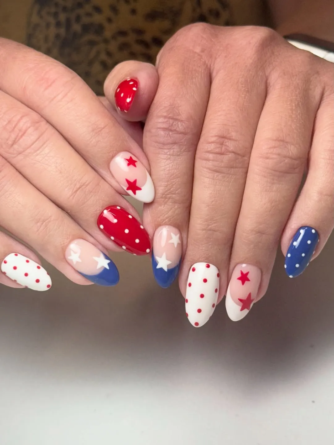 Polka dots and star-tipped color blocks in red, white, and blue