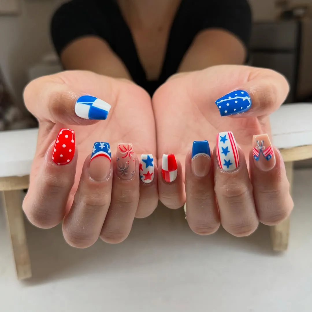 Long square set with polka dots, stars, stripes, and color blocks