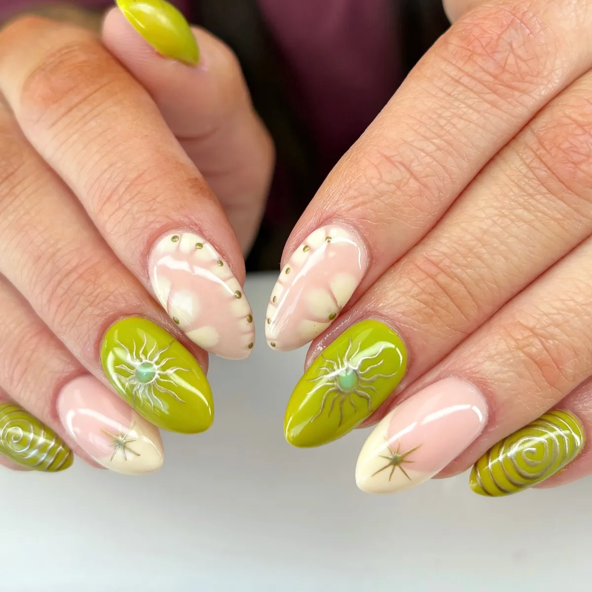 Lime green mix-and-match with raised line art