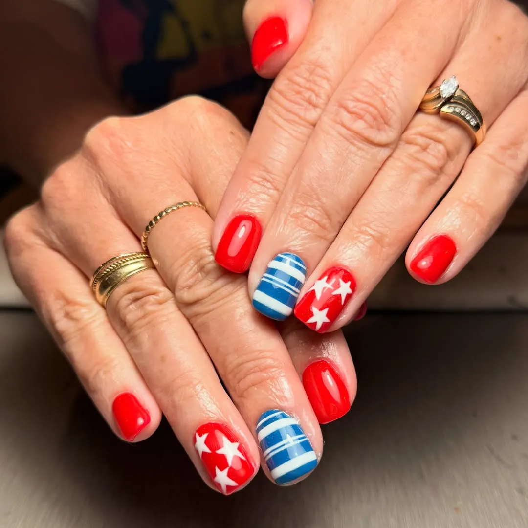 Bright red set with striped and star accents
