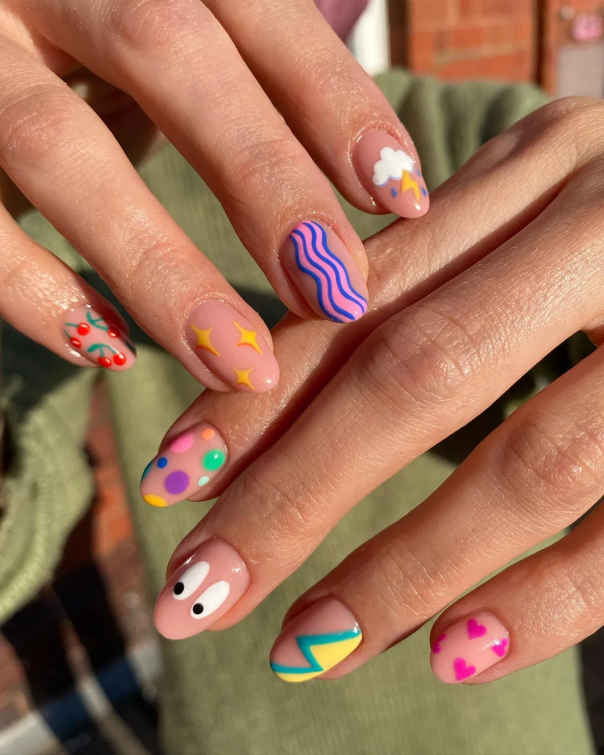 Cartoon-style mismatched icons on a nude base