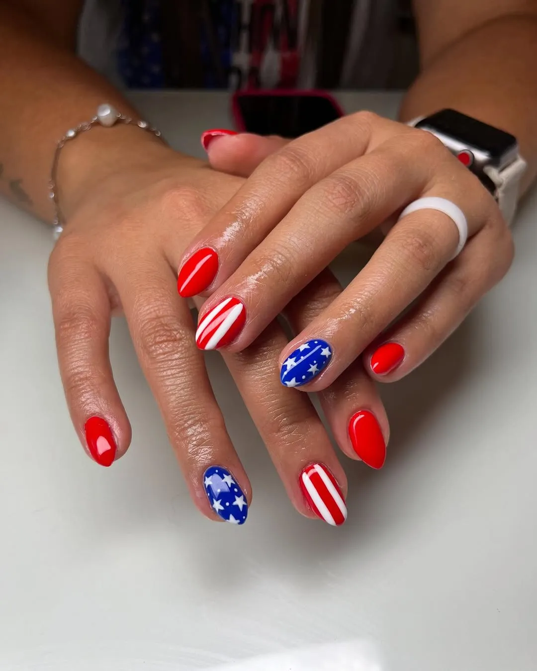 Clean red solids with simple star-and-stripe accents
