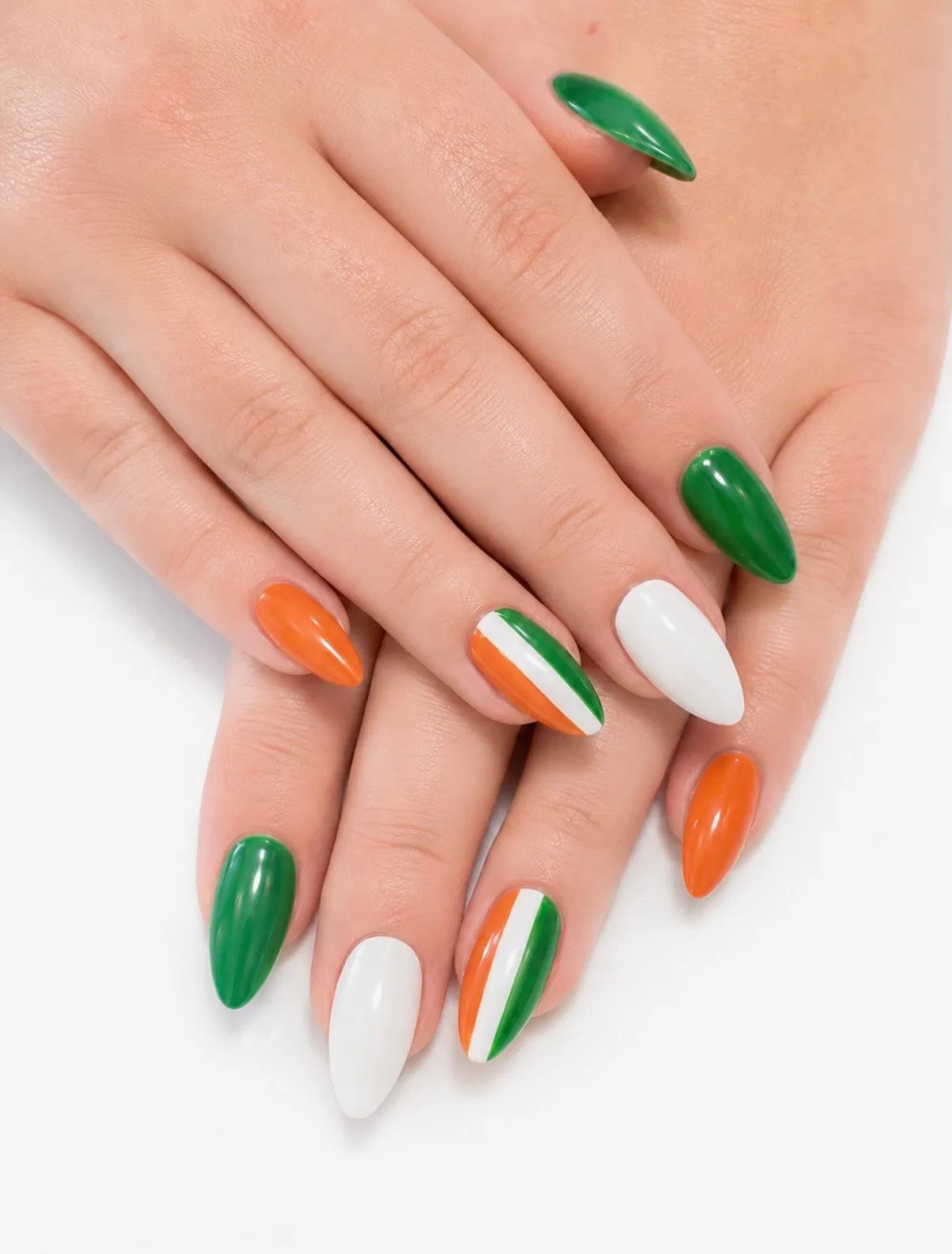 Clean tricolor stripes with solid orange, green, and white