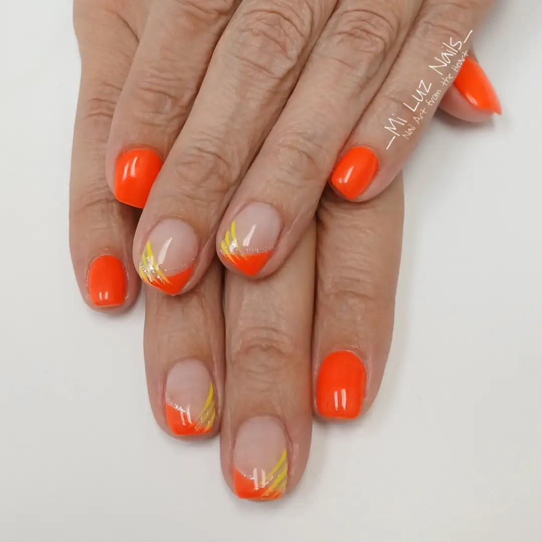 Orange solids with diagonal orange-and-yellow tip accents