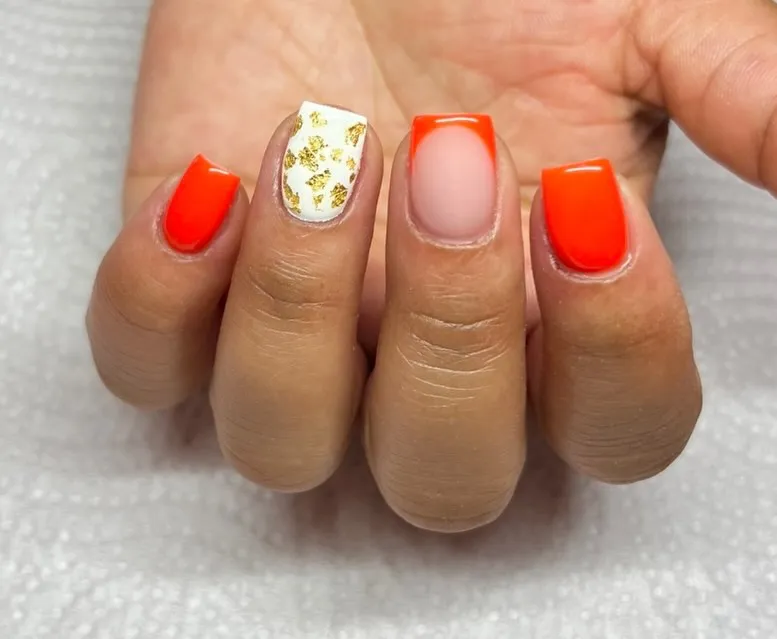 Short Square Orange Tips with White-and-Gold Foil Accent