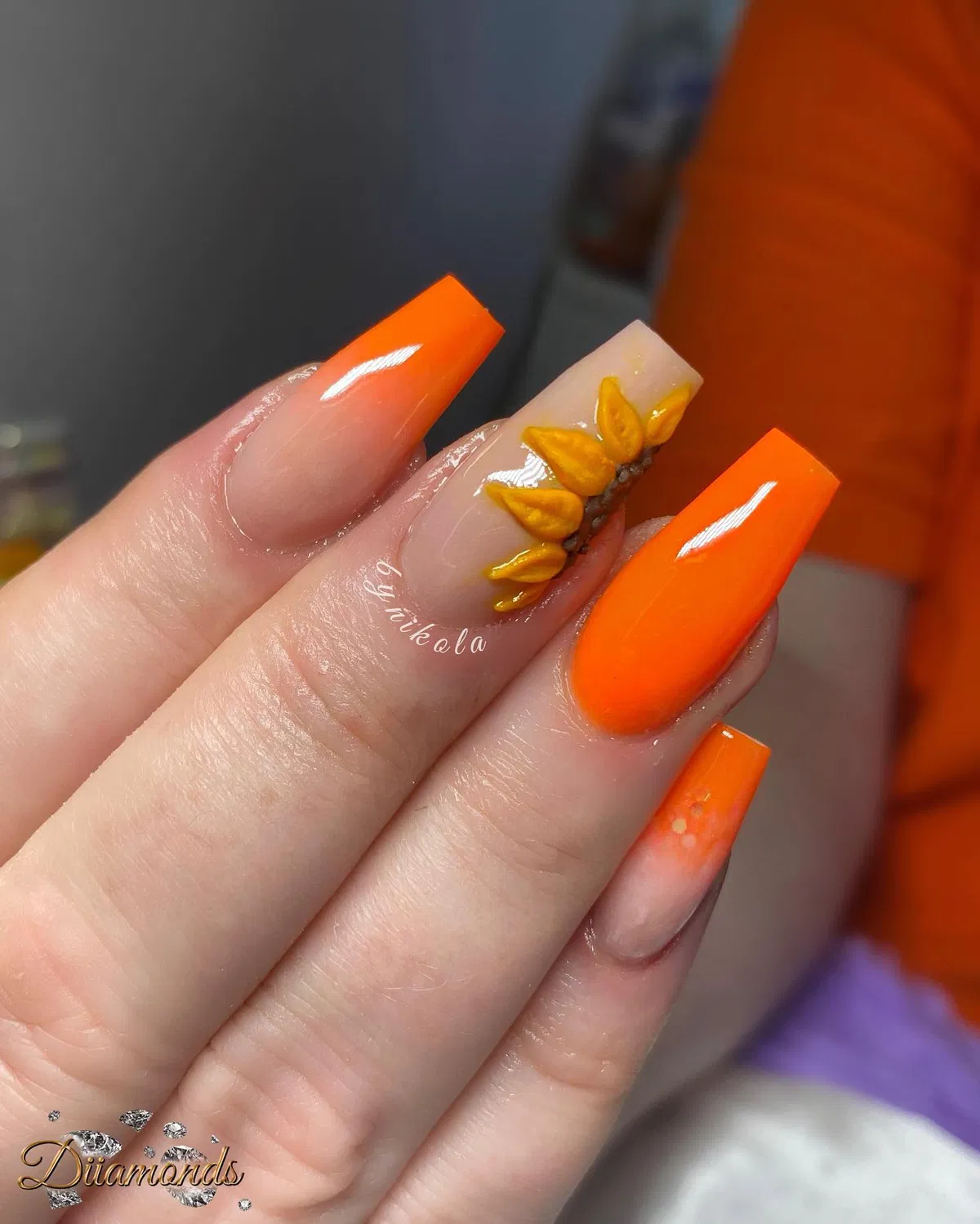 Solid Orange Squares with Yellow Leaf Accent Detail