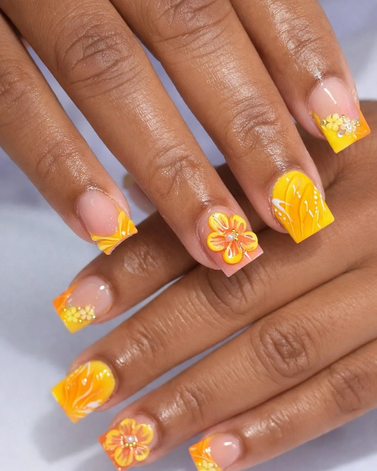 Yellow-Orange Tips with 3D Floral Details