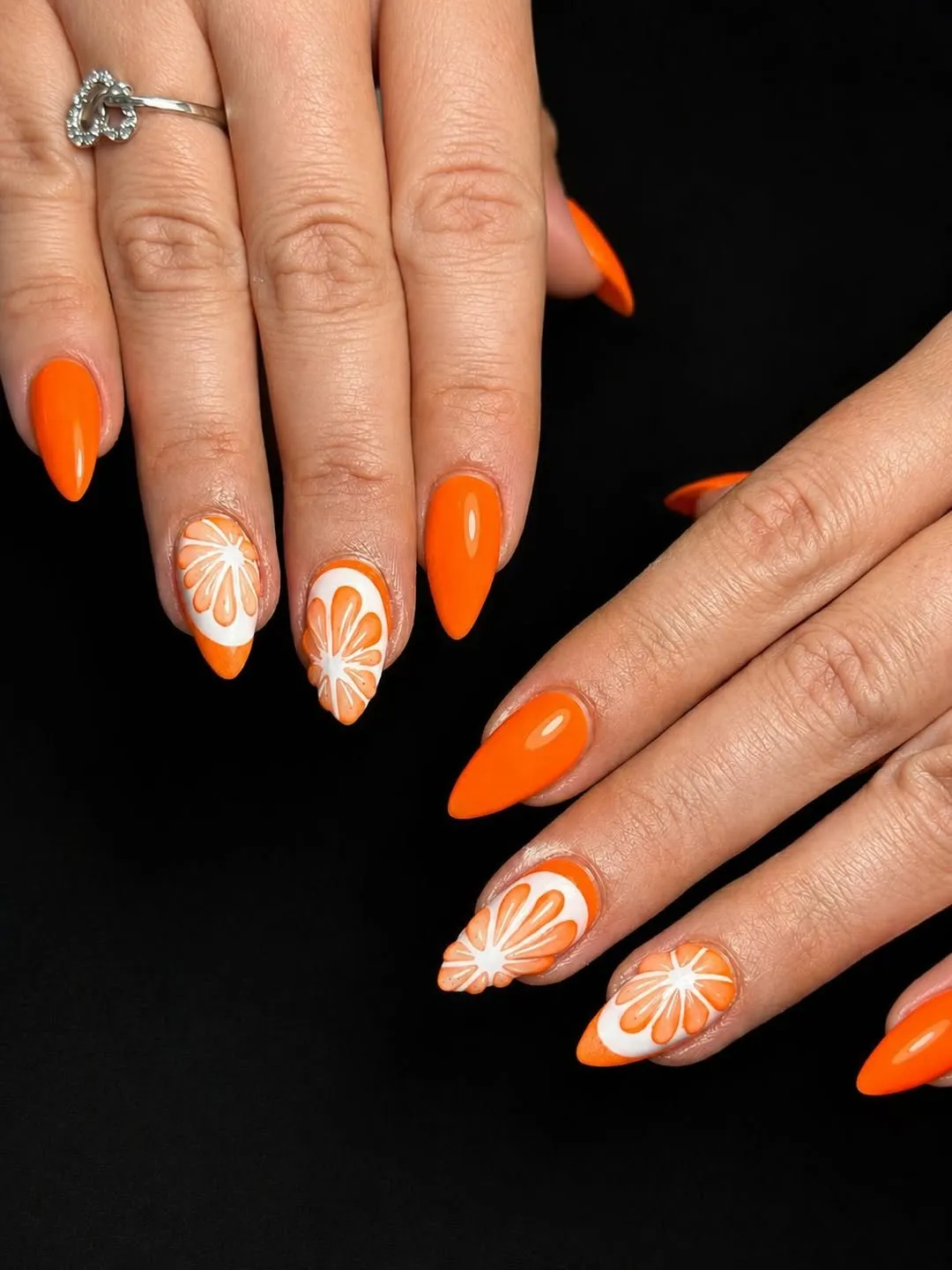 Bright orange set with citrus slice accents