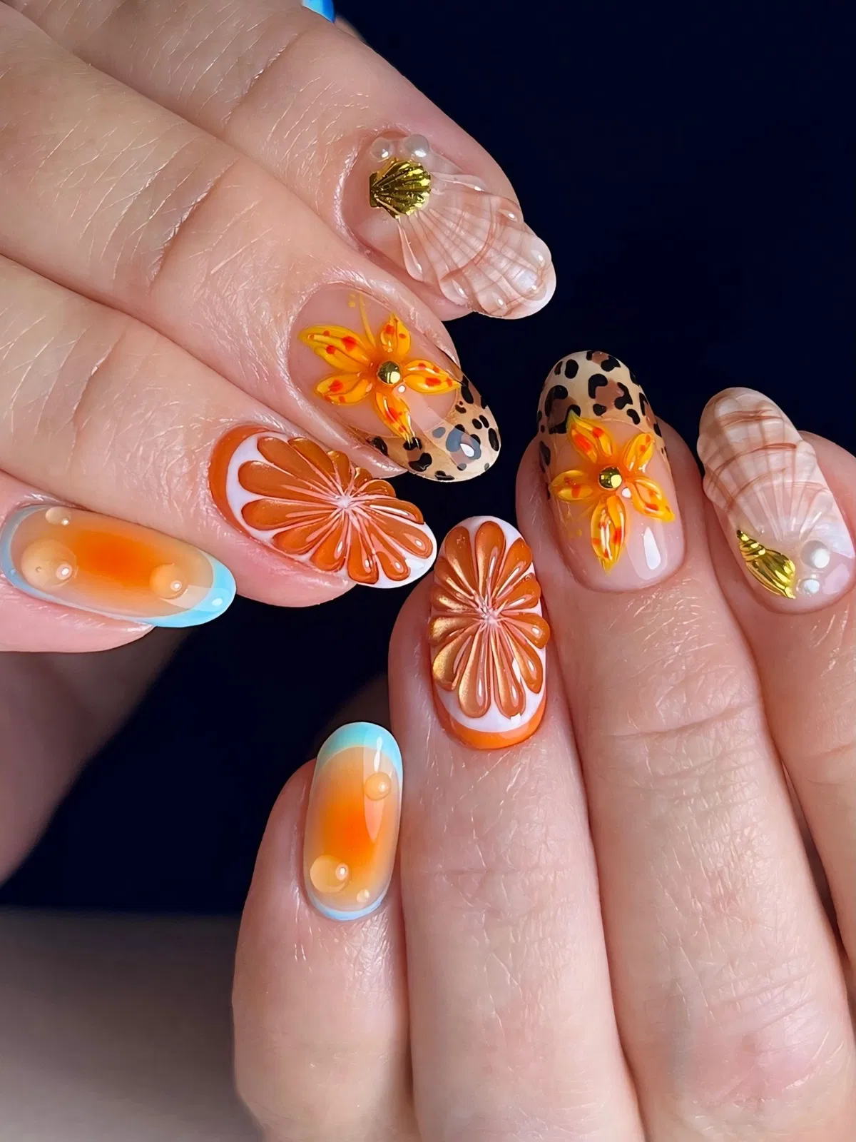 3D citrus slices with mixed animal-print accents