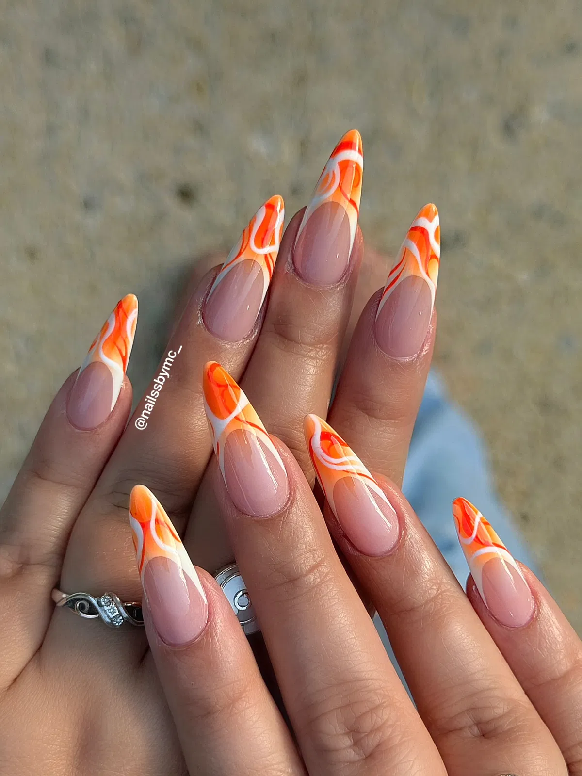 Orange Swirl French on Stiletto Nails