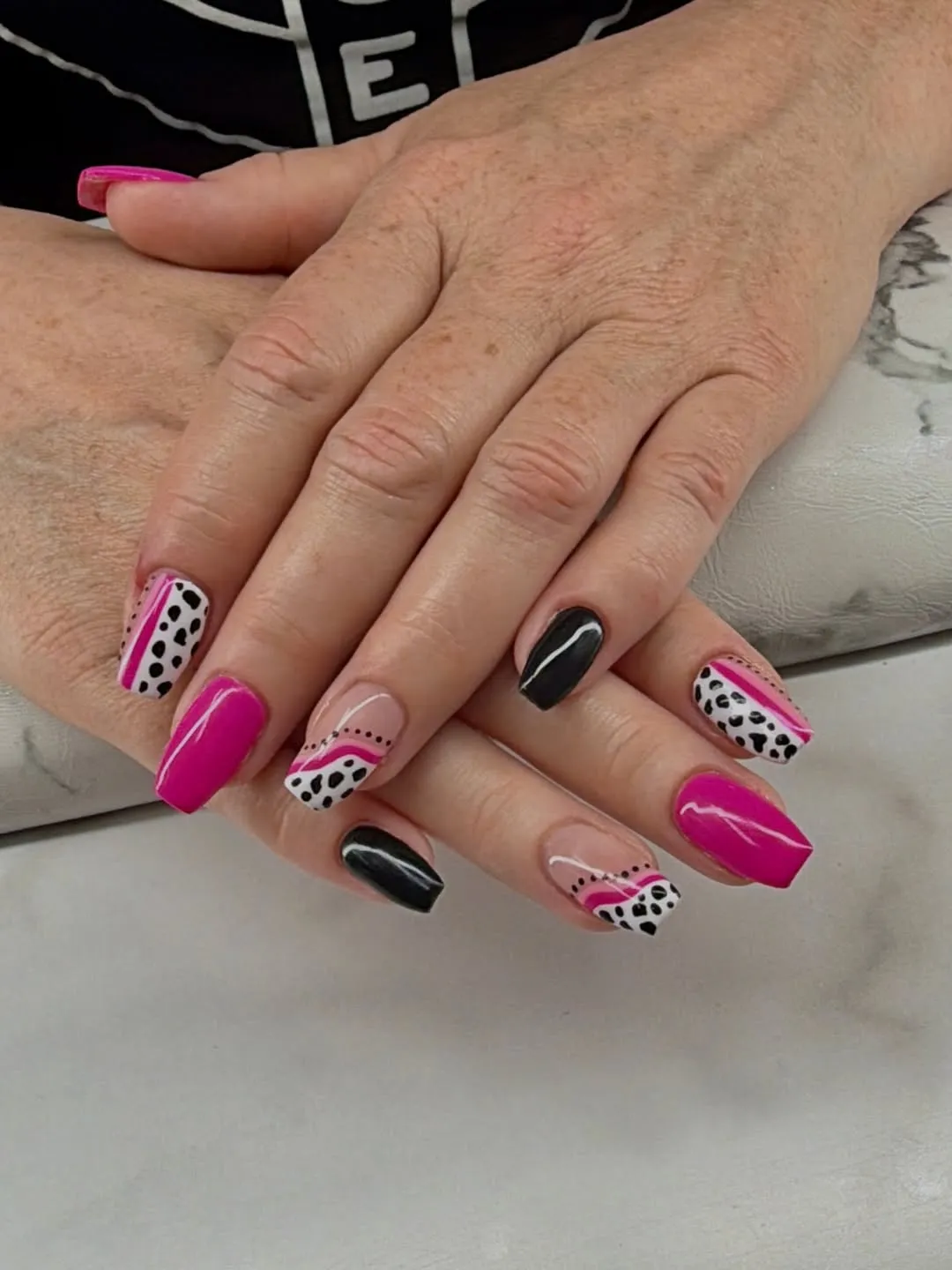 Hot Pink and Black with Leopard Spots and Curved Stripe Accents