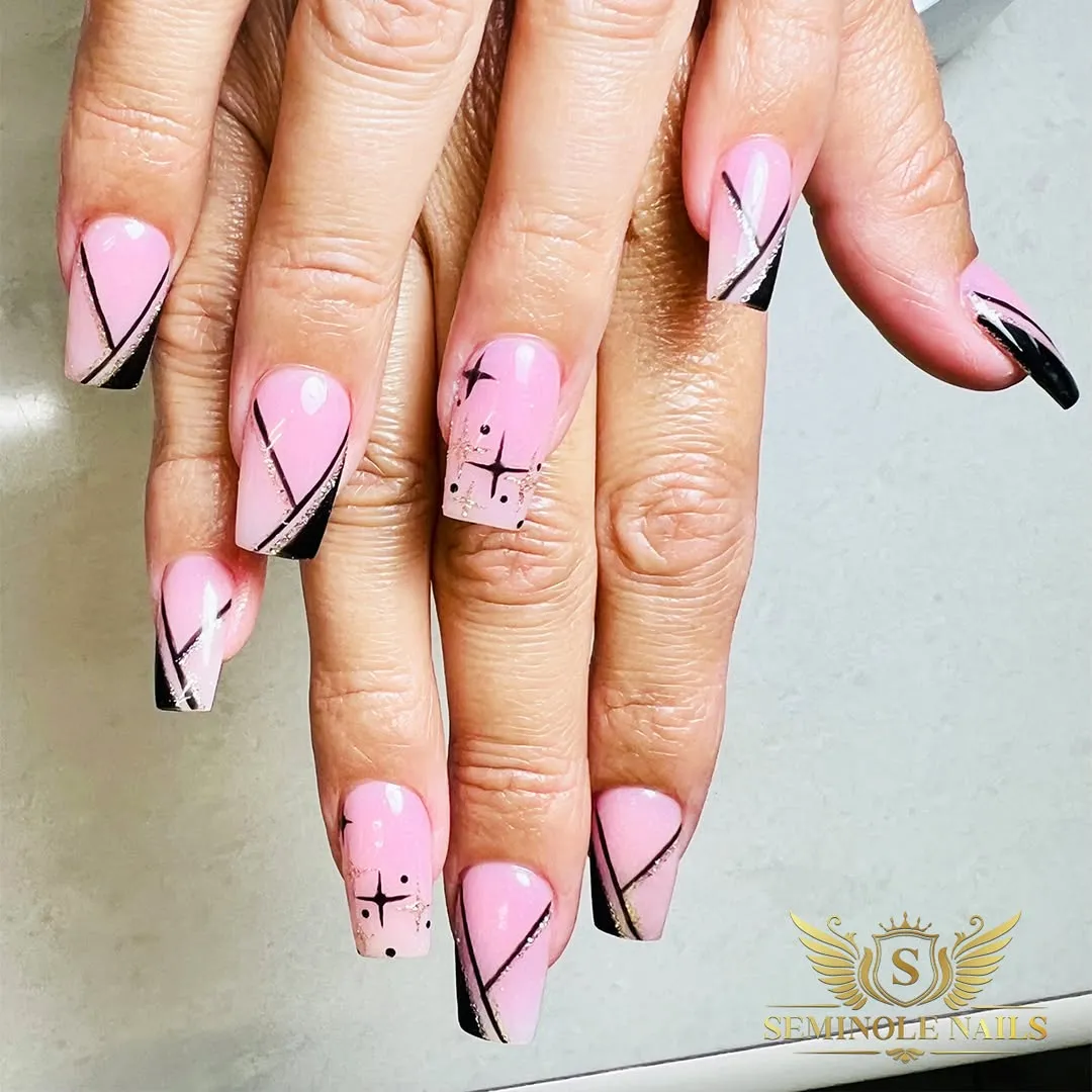 Diagonal Black Accents over Light Pink with Fine Line Details