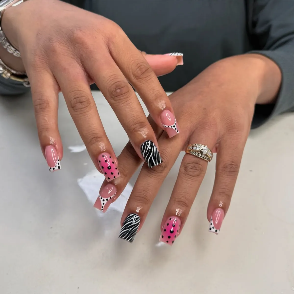 Pink polka dots mixed with zebra accents