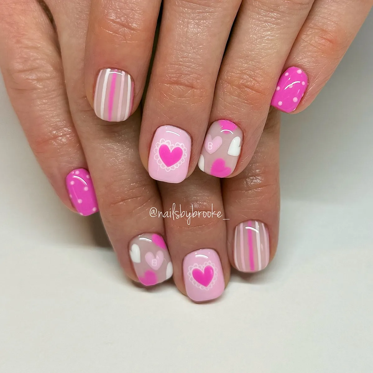 Valentine-style hearts with pink polka-dot accent