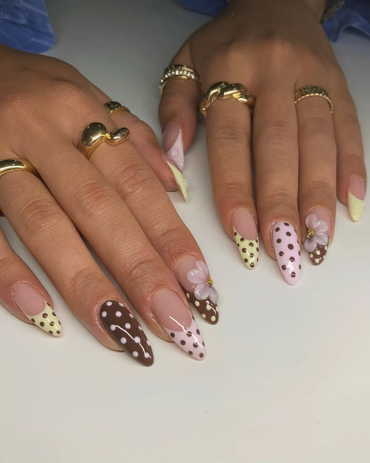 Neutral polka dots with 3D flower accents