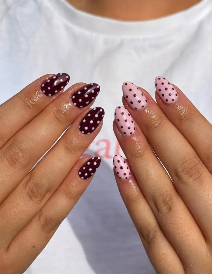 Burgundy and Pale Pink Polka Dot Contrast