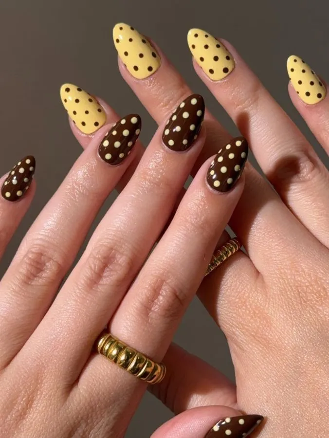 Two-Tone Yellow and Brown Polka Dot Set