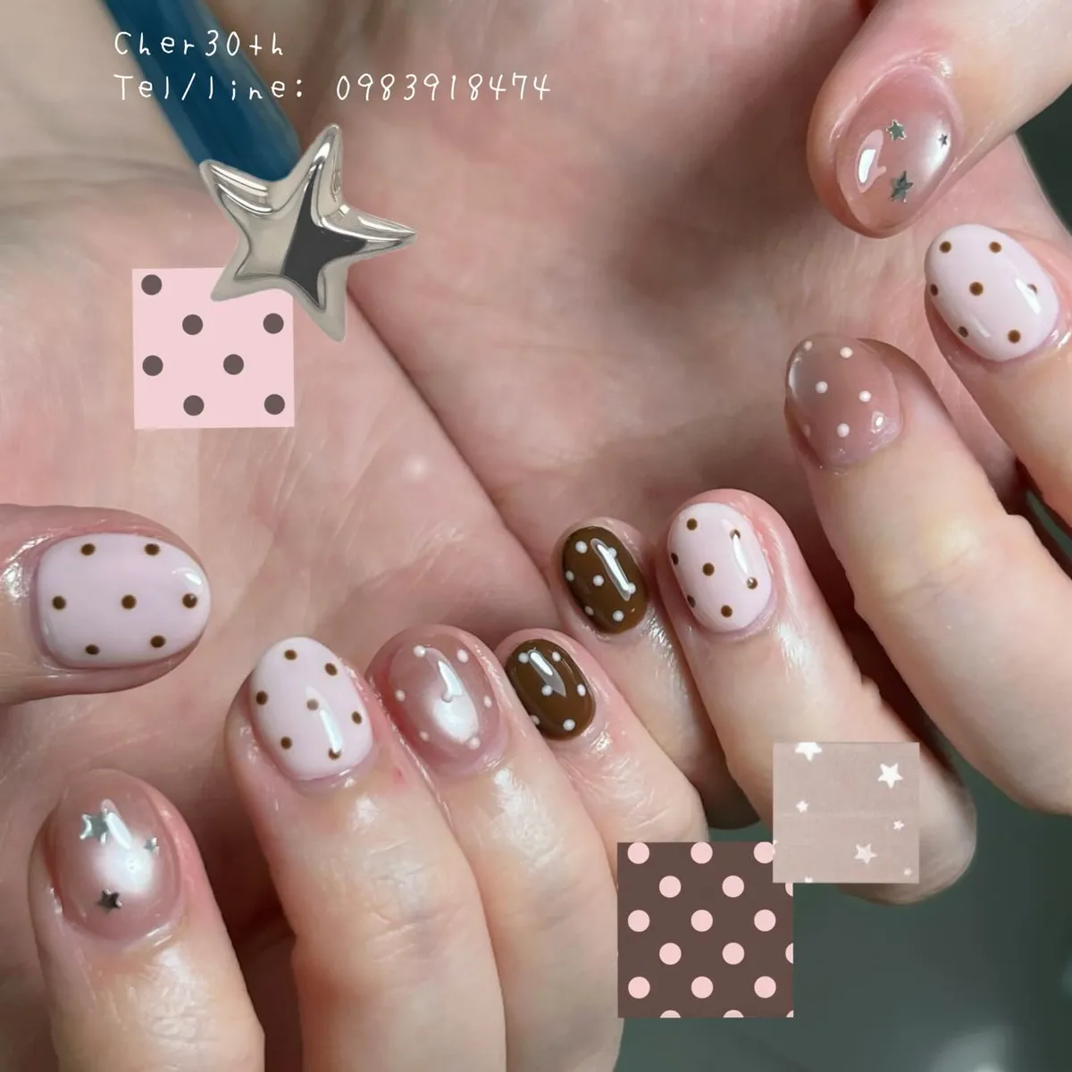 Soft Pink and Brown Polka Dots with Star Accents