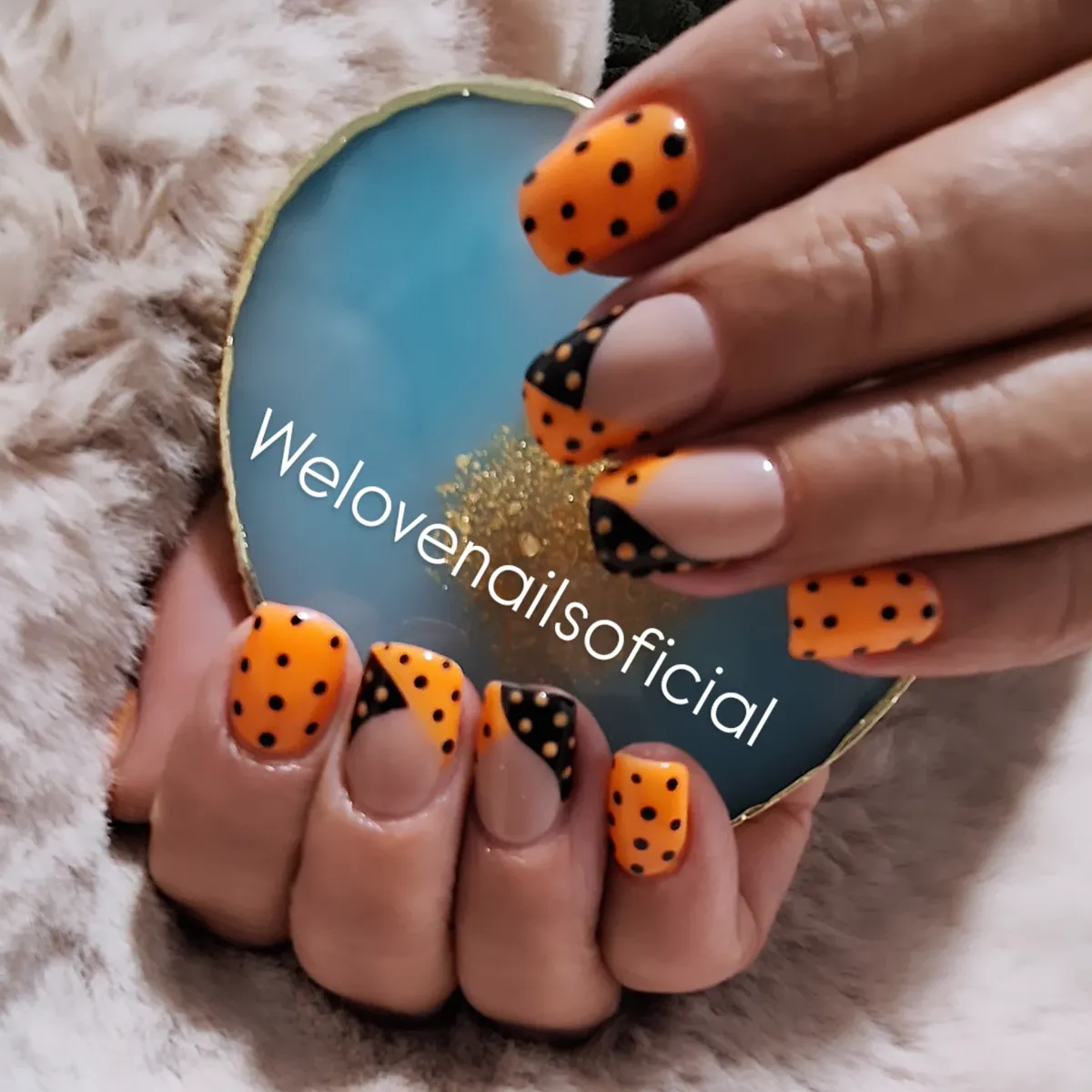 Orange and Black Polka Dots with Diagonal Color Blocking