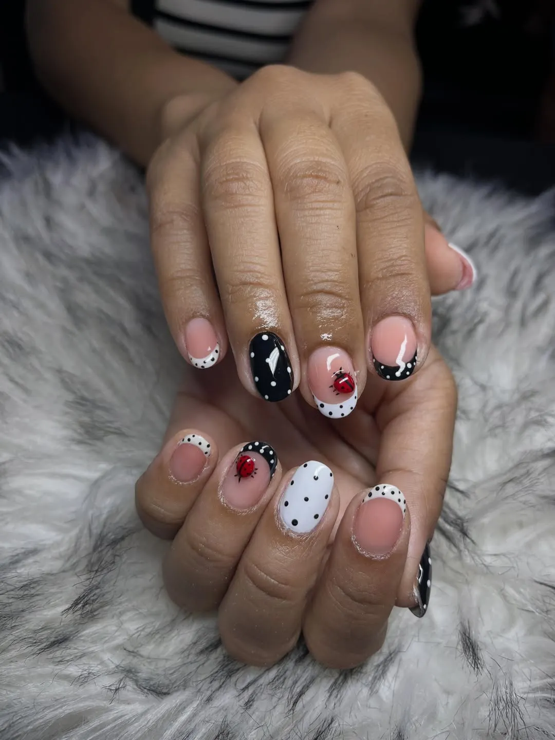 Polka-dot tips with red ladybug accents