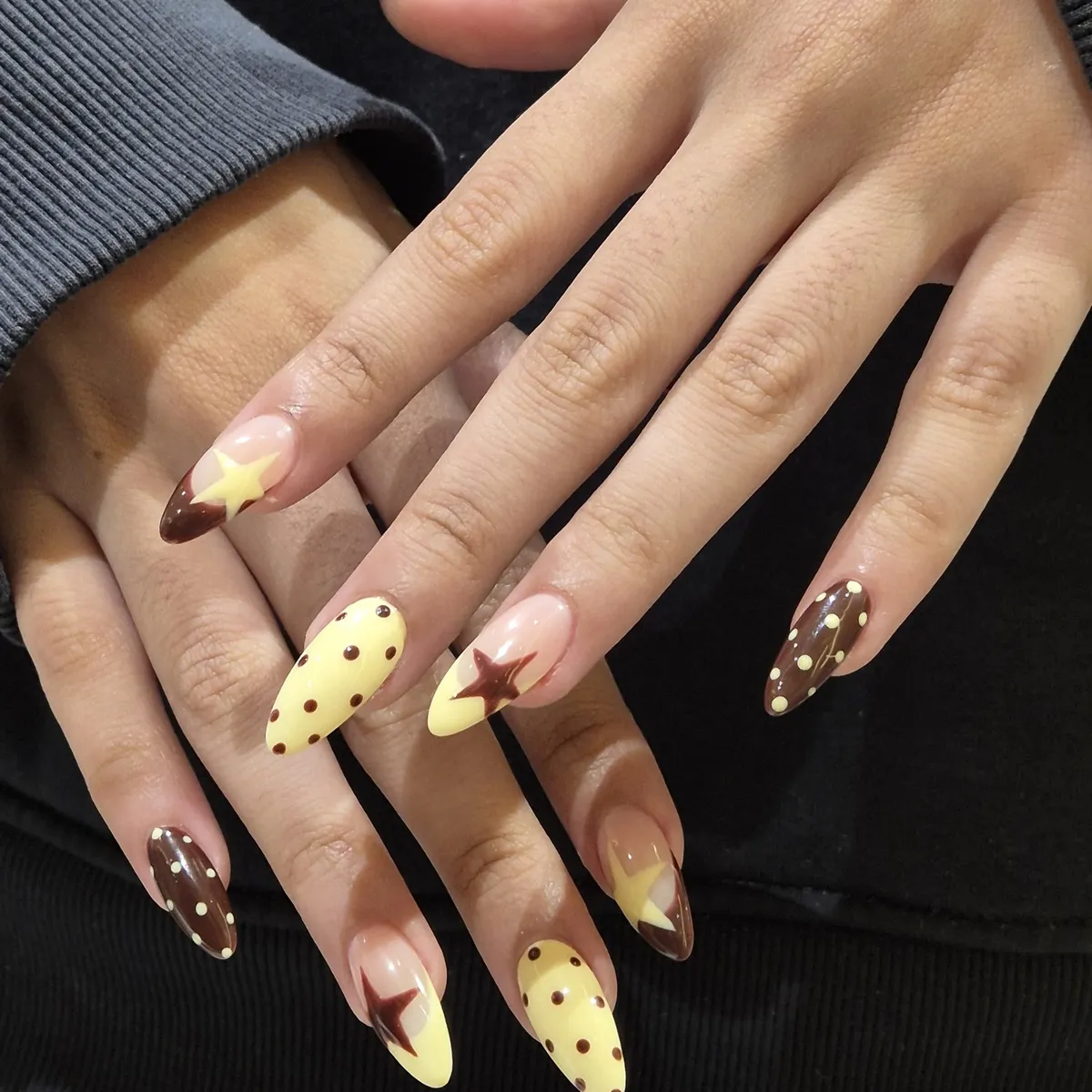 Brown and yellow polka dots with star accents