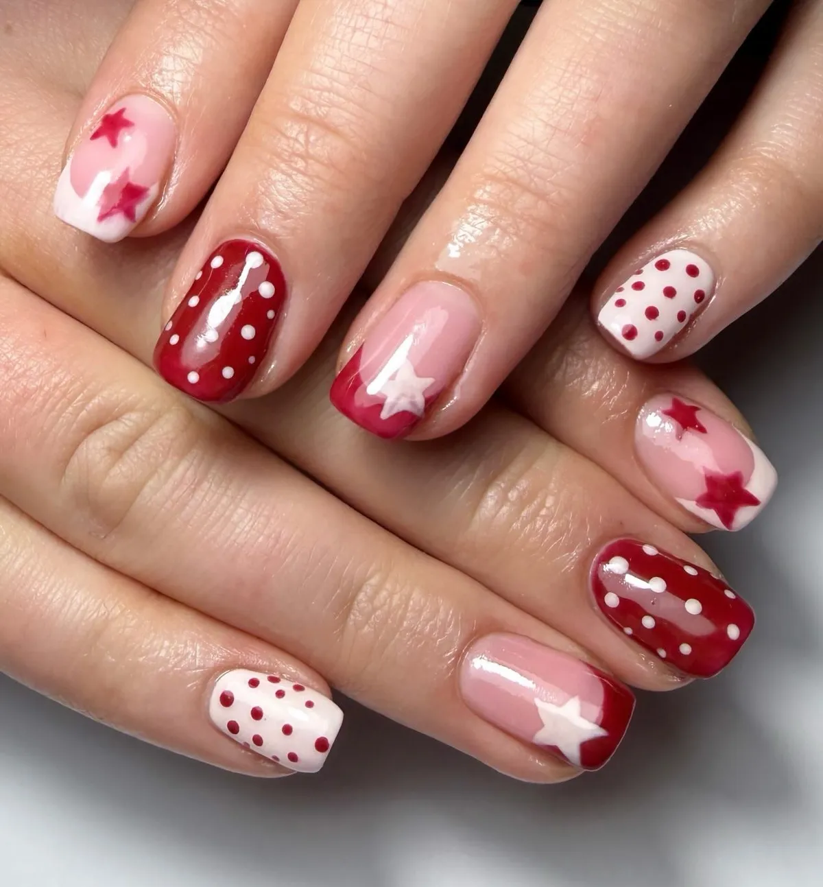 Red-and-white polka dots with star accents