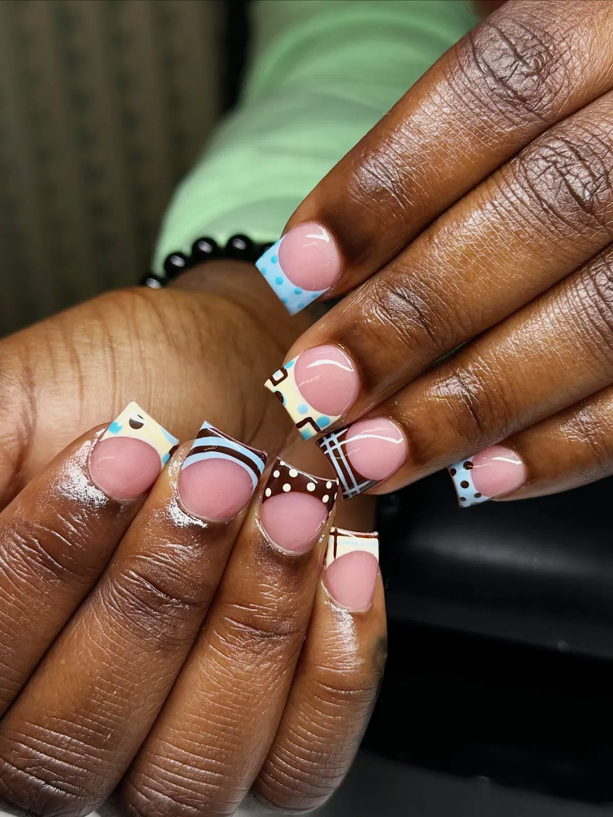 Mixed patterned tips featuring polka dots and grids