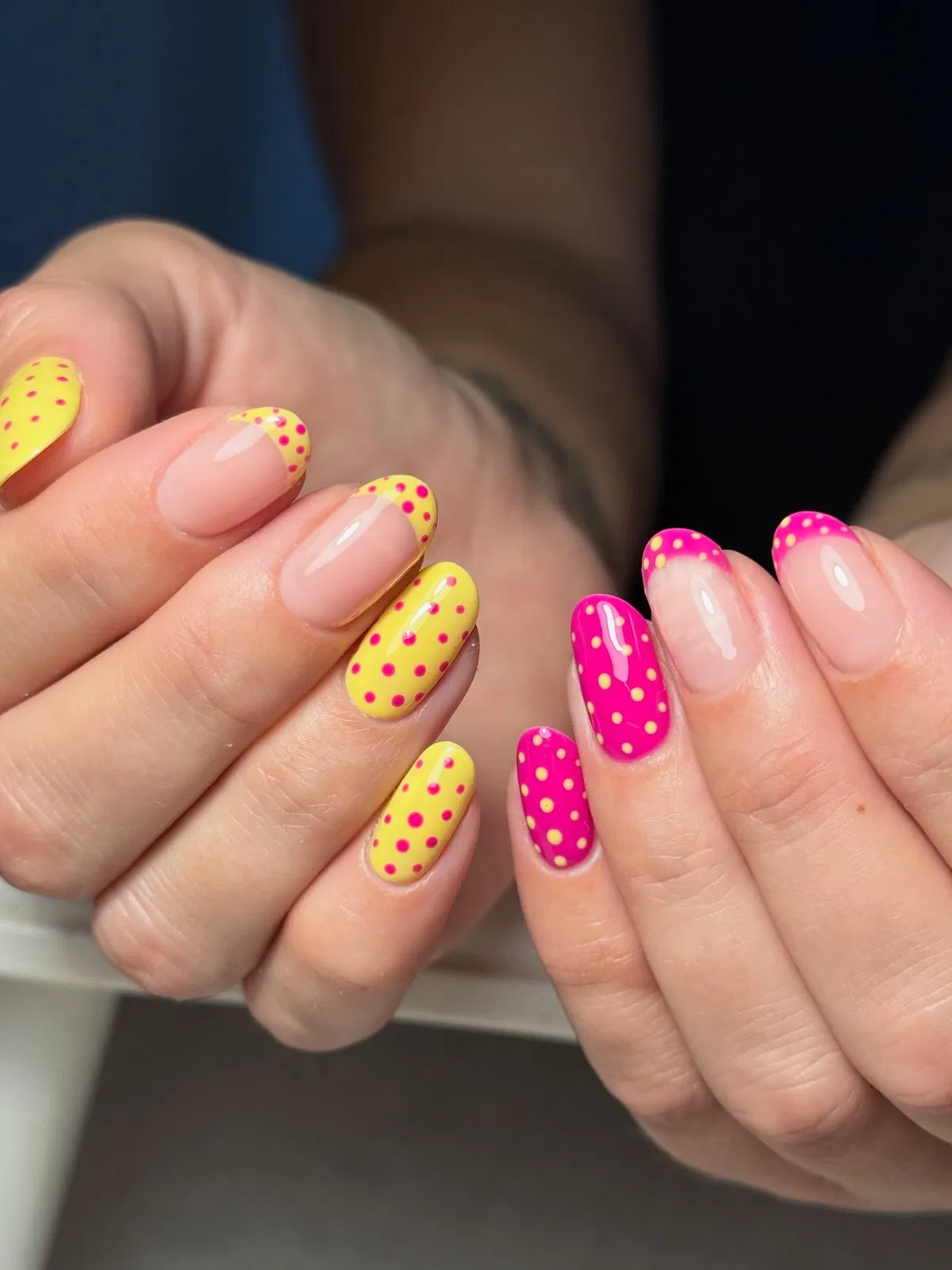 Neon pink and yellow polka dots