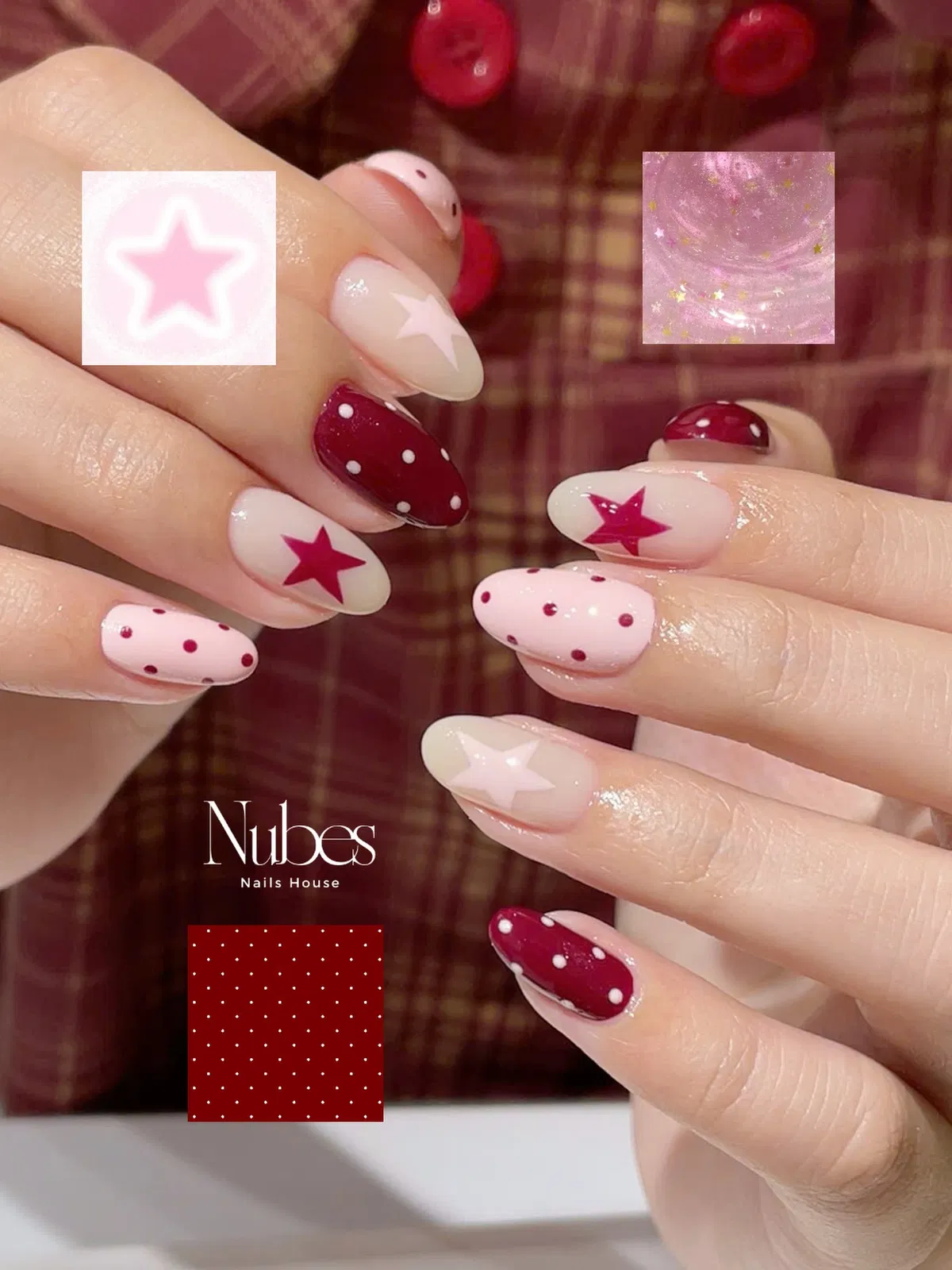Burgundy and Pale Pink Mix with Polka Dots and Star Accents