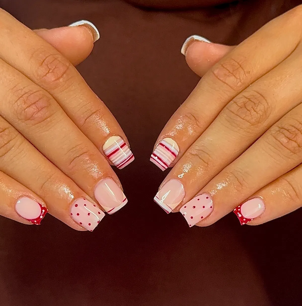Red polka dots with striped accents