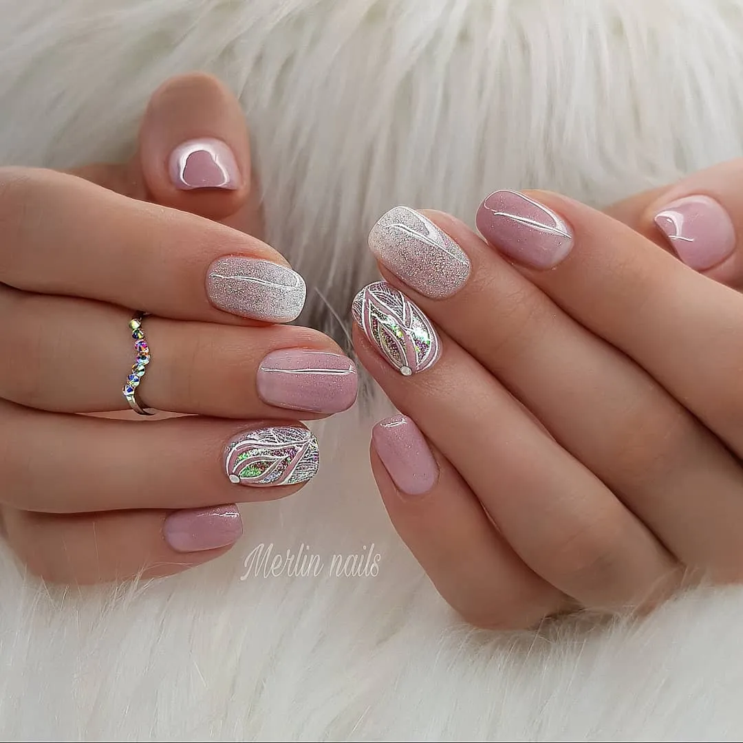Mauve and silver shimmer with leaf accents