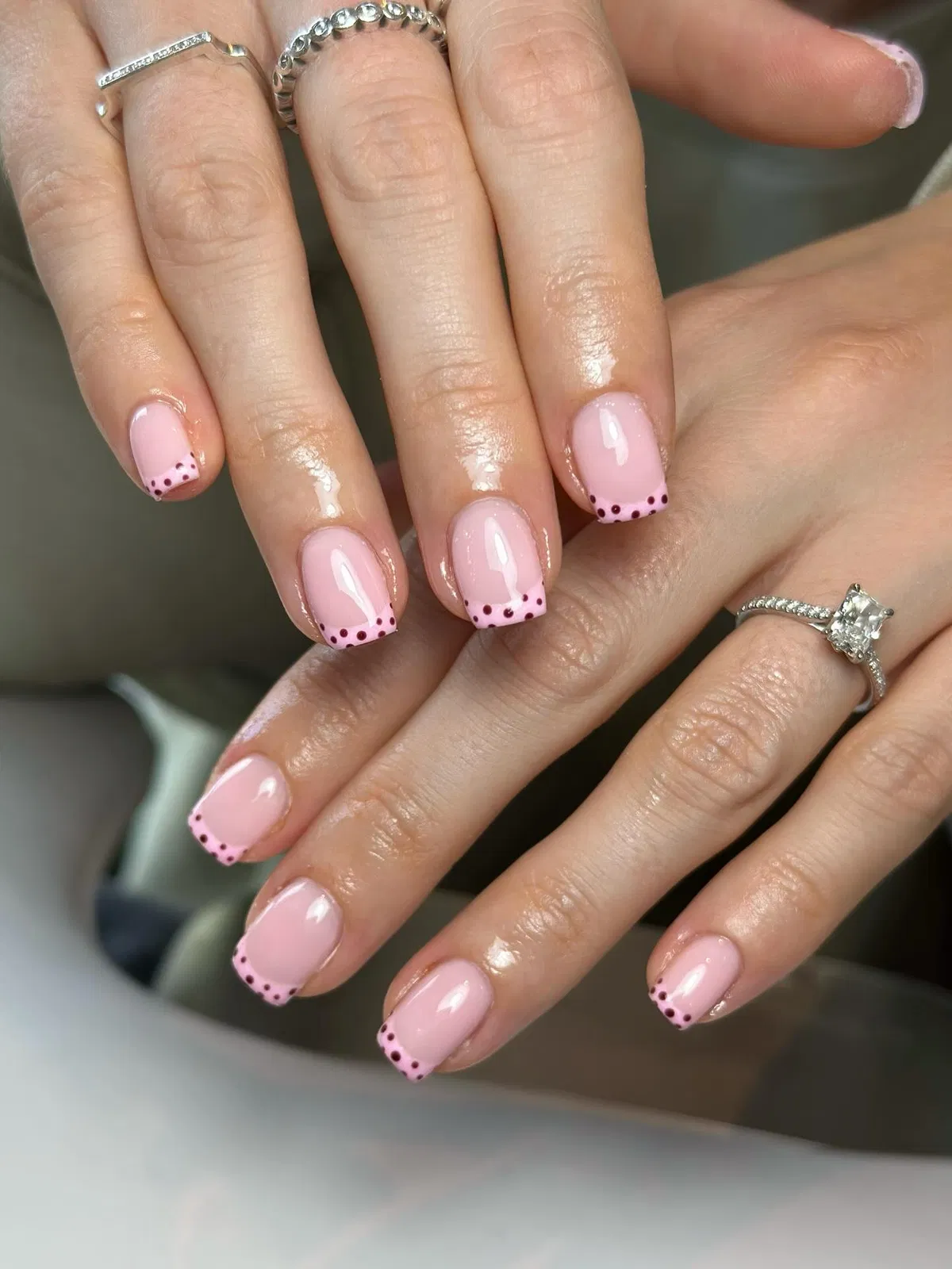 Light Pink Nails with Dotted Tip Borders