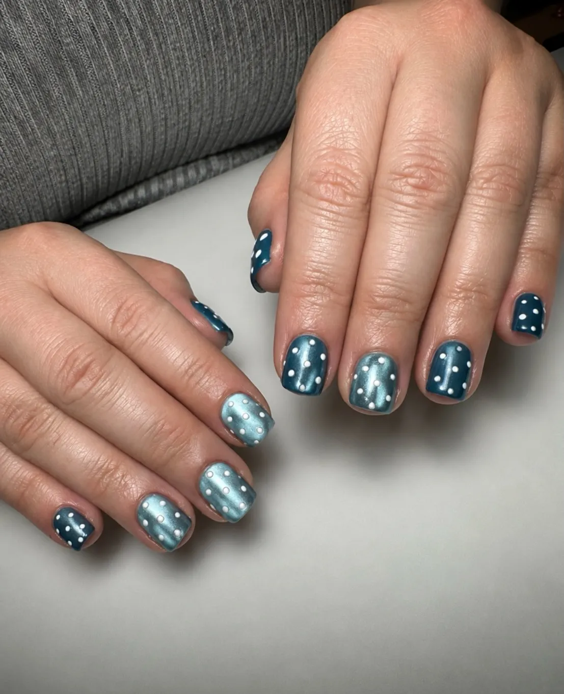 Teal polka dot set in two shades