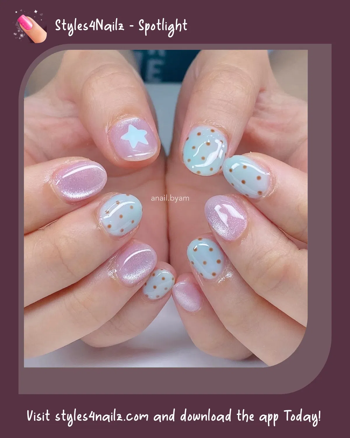 Pastel lavender and light blue polka dots with star accent (framed graphic)