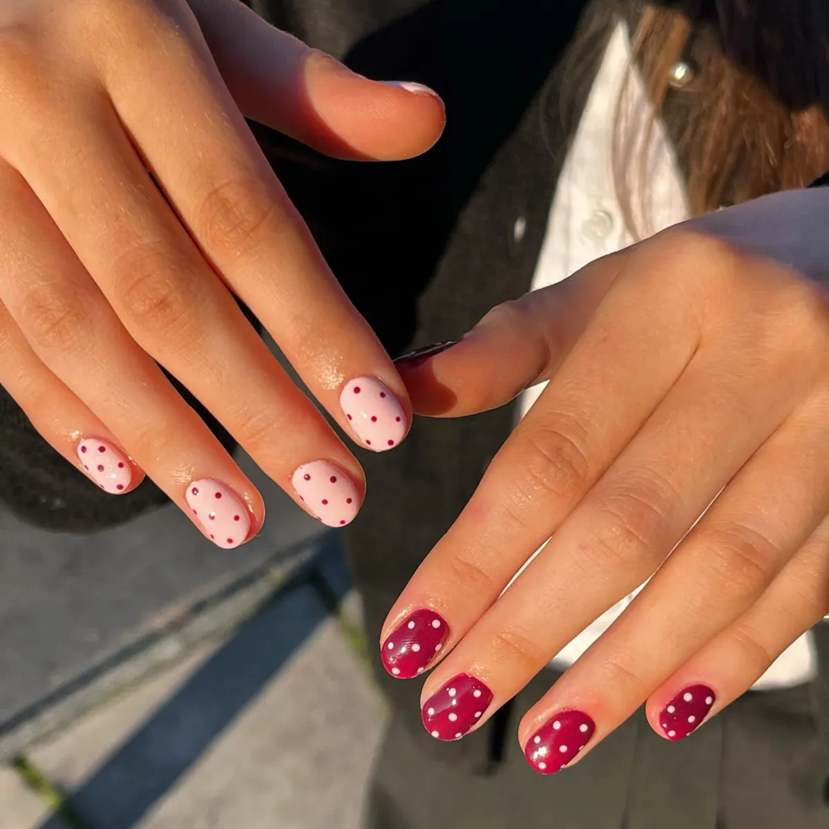 Two-tone set: pale pink/red dots and magenta/white dots