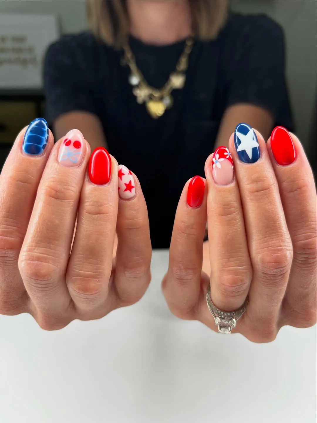 Red and navy with star and delicate nude accents